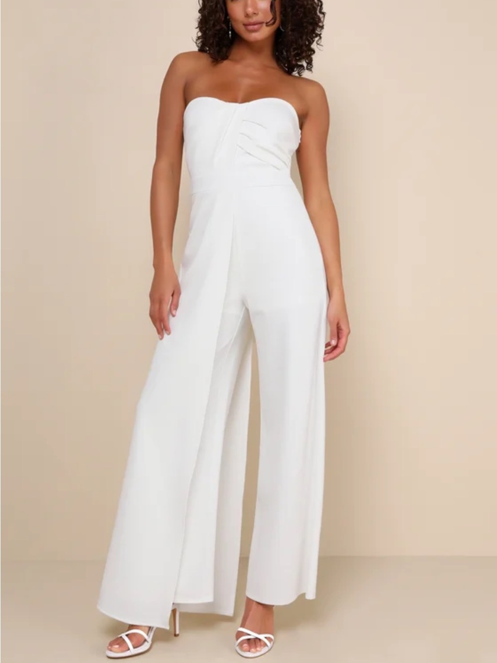 Eloquii White Draped Front Wide-Leg Jumpsuit